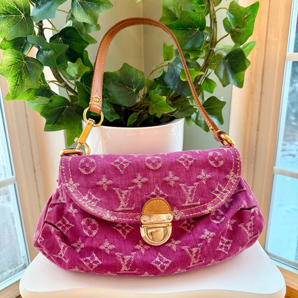 AUTHENTIC LV DENIM MINI PLEATY HANDBAG - FUCHSIA